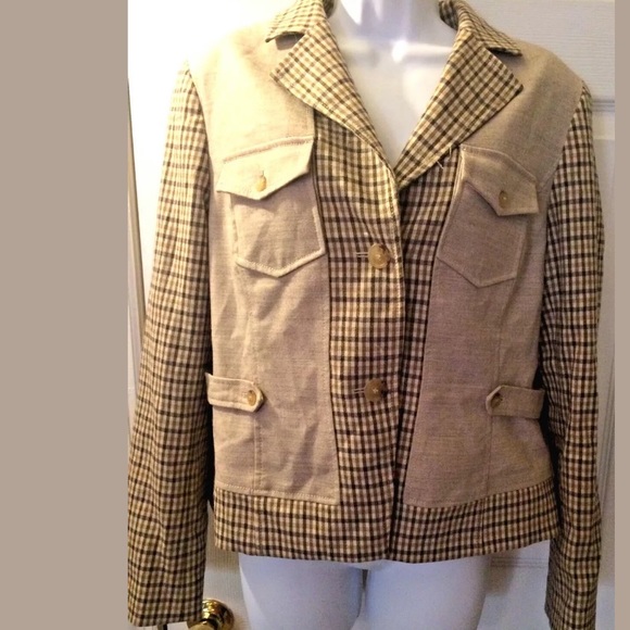 DONCASTER Plaid Jacket Tan Brown Wool Career - Picture 8 of 8